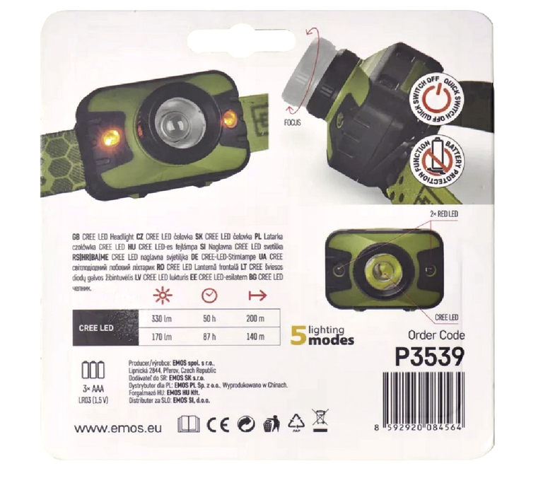 Latarka czołowa EMOS P3539 - LED CREE 330 lm, 200m 3x AAA z zoomem (5)