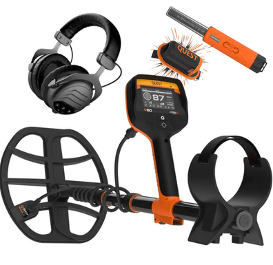 Wykrywacz metali Quest V80  Sonda BLIZARD 11 MultiFrec 7- 80 kHz + Xpointer Max z magiczną kaburą