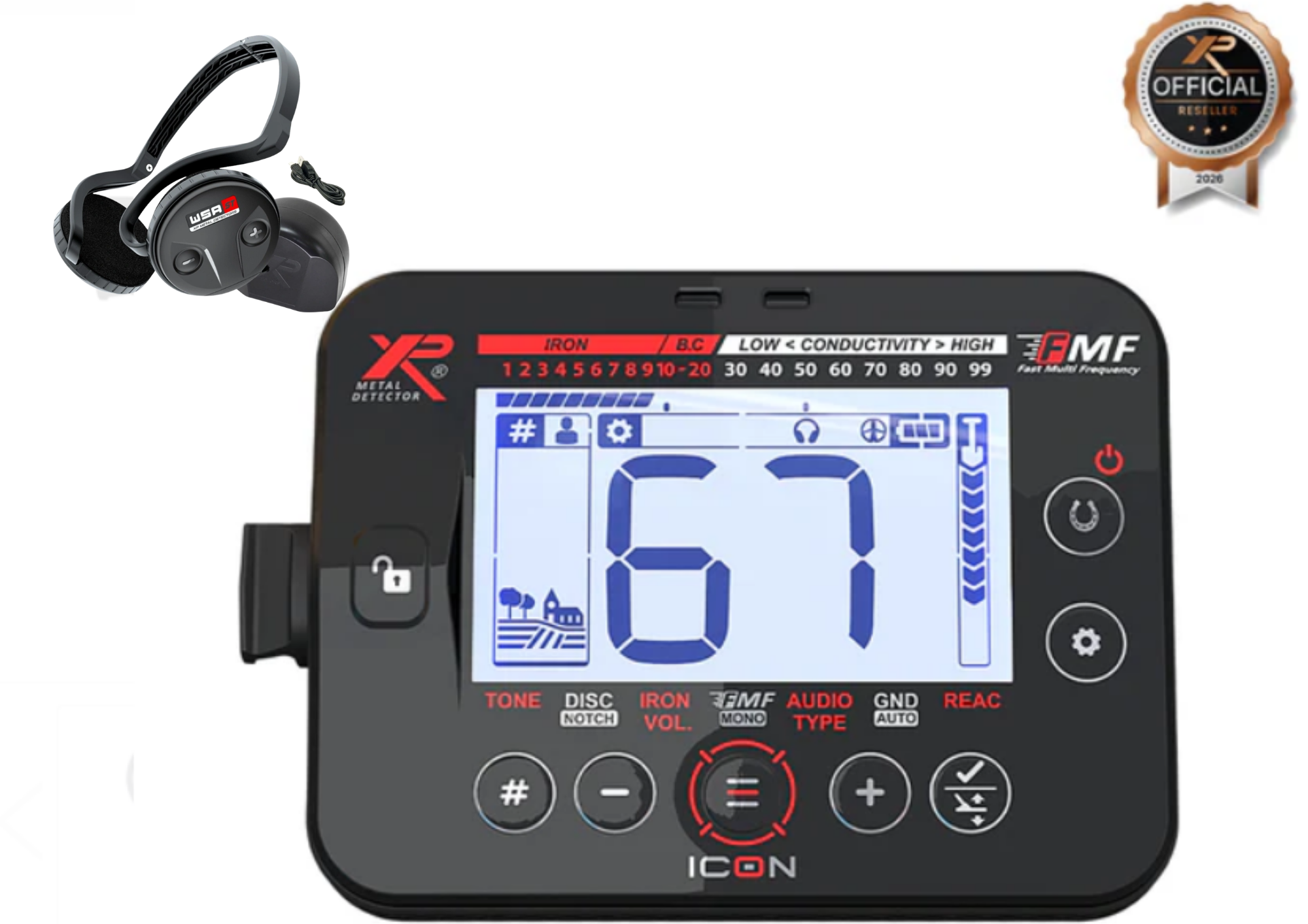 Wykrywacz metali XP ICON FMF +słuchawki WSA ST –wodoszczelny  z sondą 28cm (11